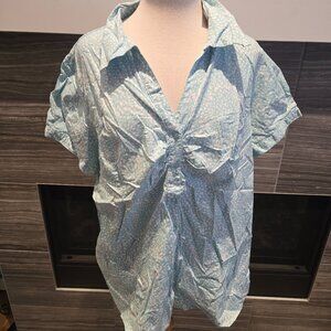 NWT George Light Blue Spotted Short Sleeve Button Down